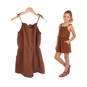 H&M Romper Kids Girls 18 Age 12-14 Brown Sleeveless Shorts Bow Ruffles Striped